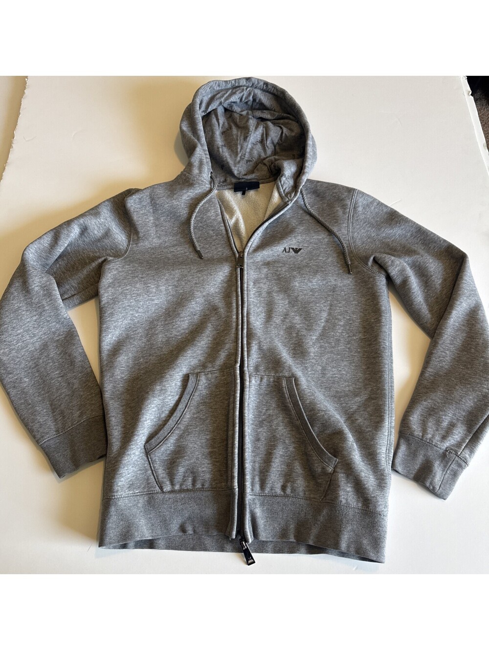 Armani Jeans Double Zipper Zip S Gray Hoodie Pockets Sweater Jumper Sweatshirt
